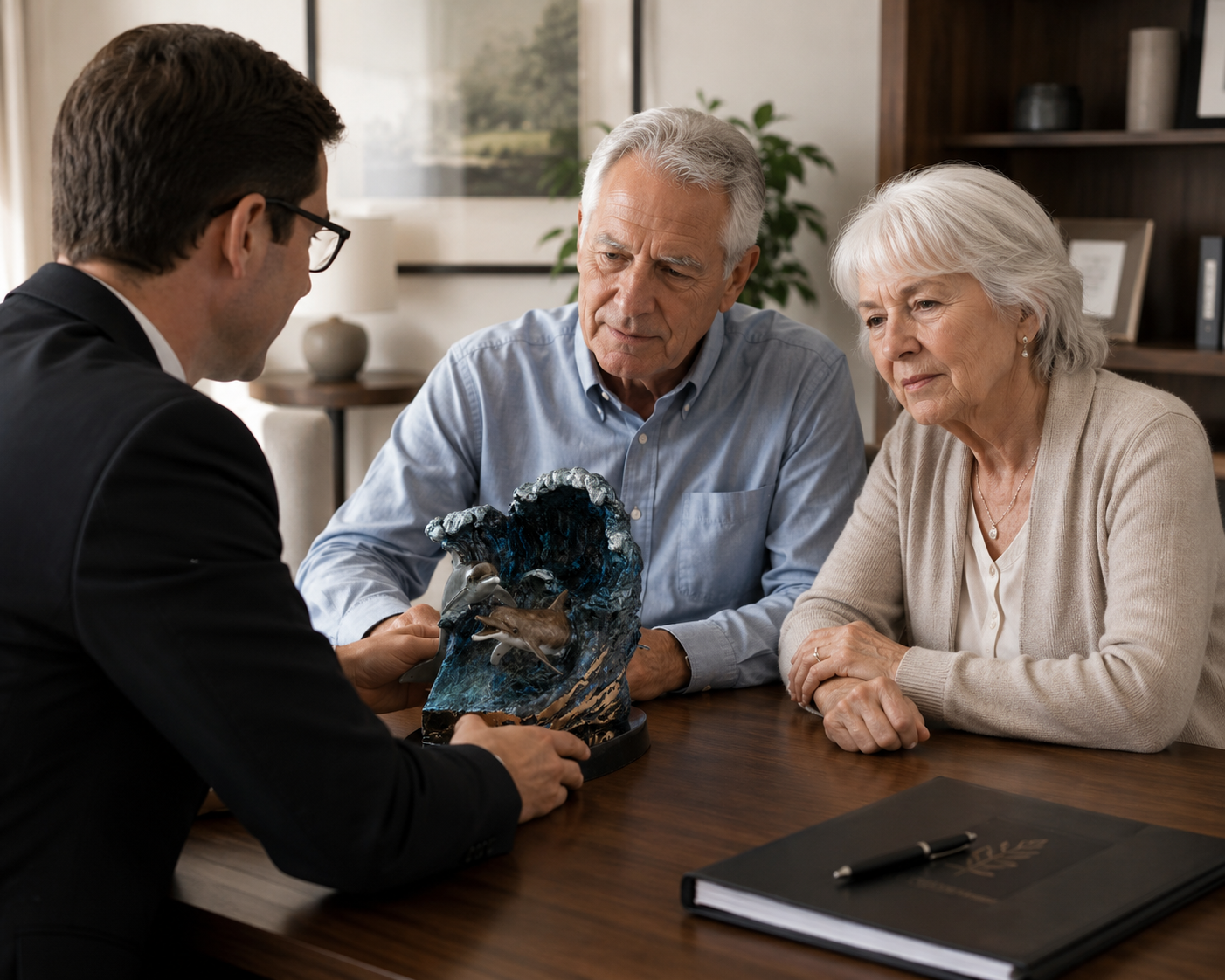 A funeral professional helping a family discover a meaningful memorial