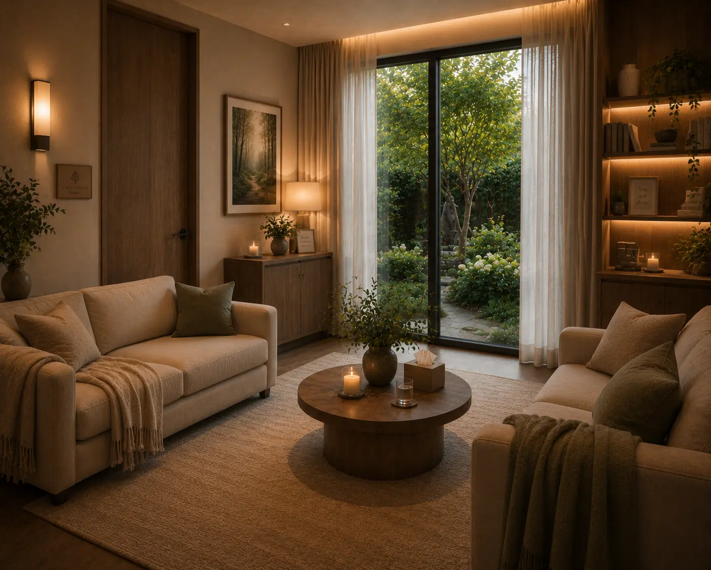 A warm, private sitting room for one-to-one grief support