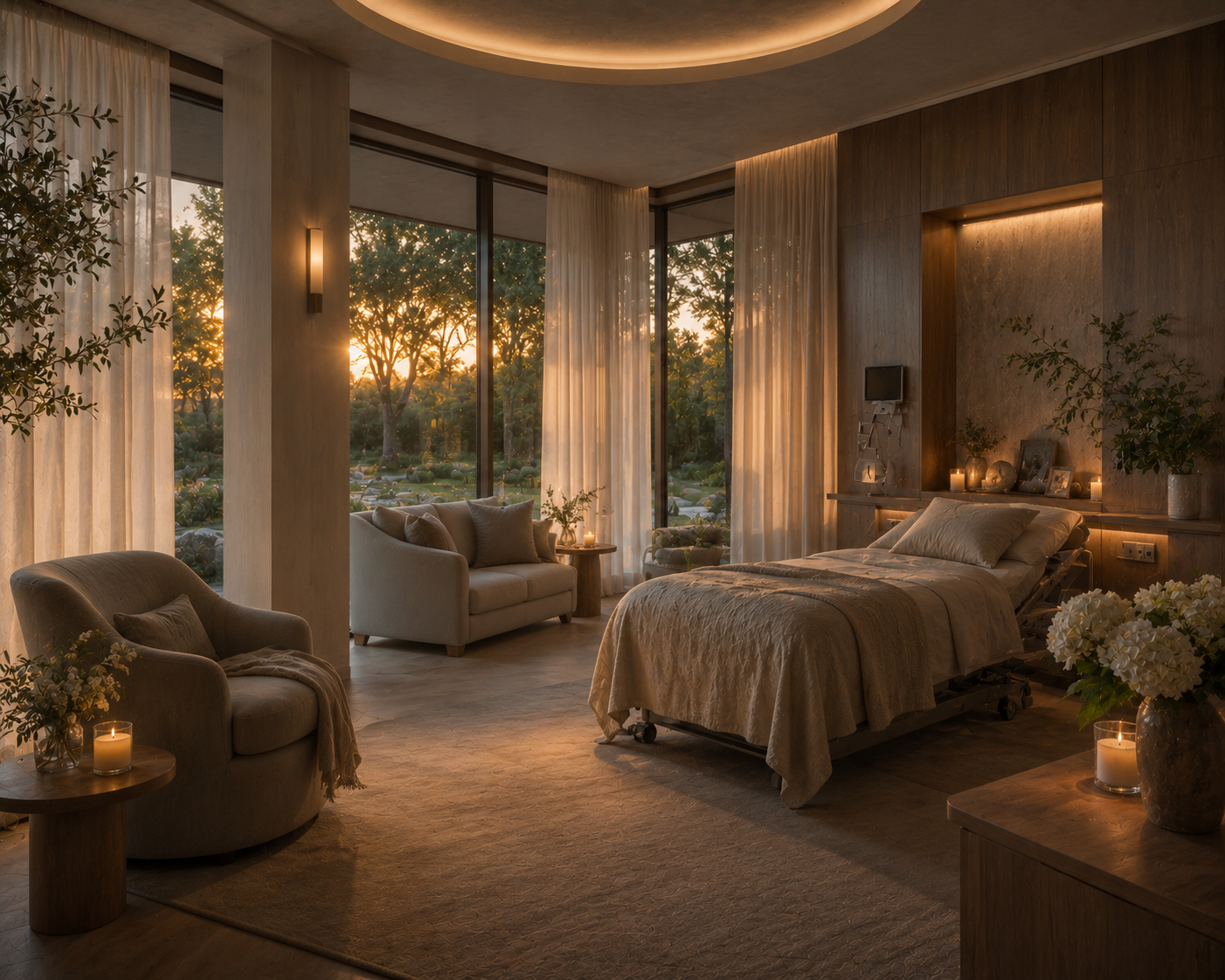 A calm, softly lit private room for final goodbyes
