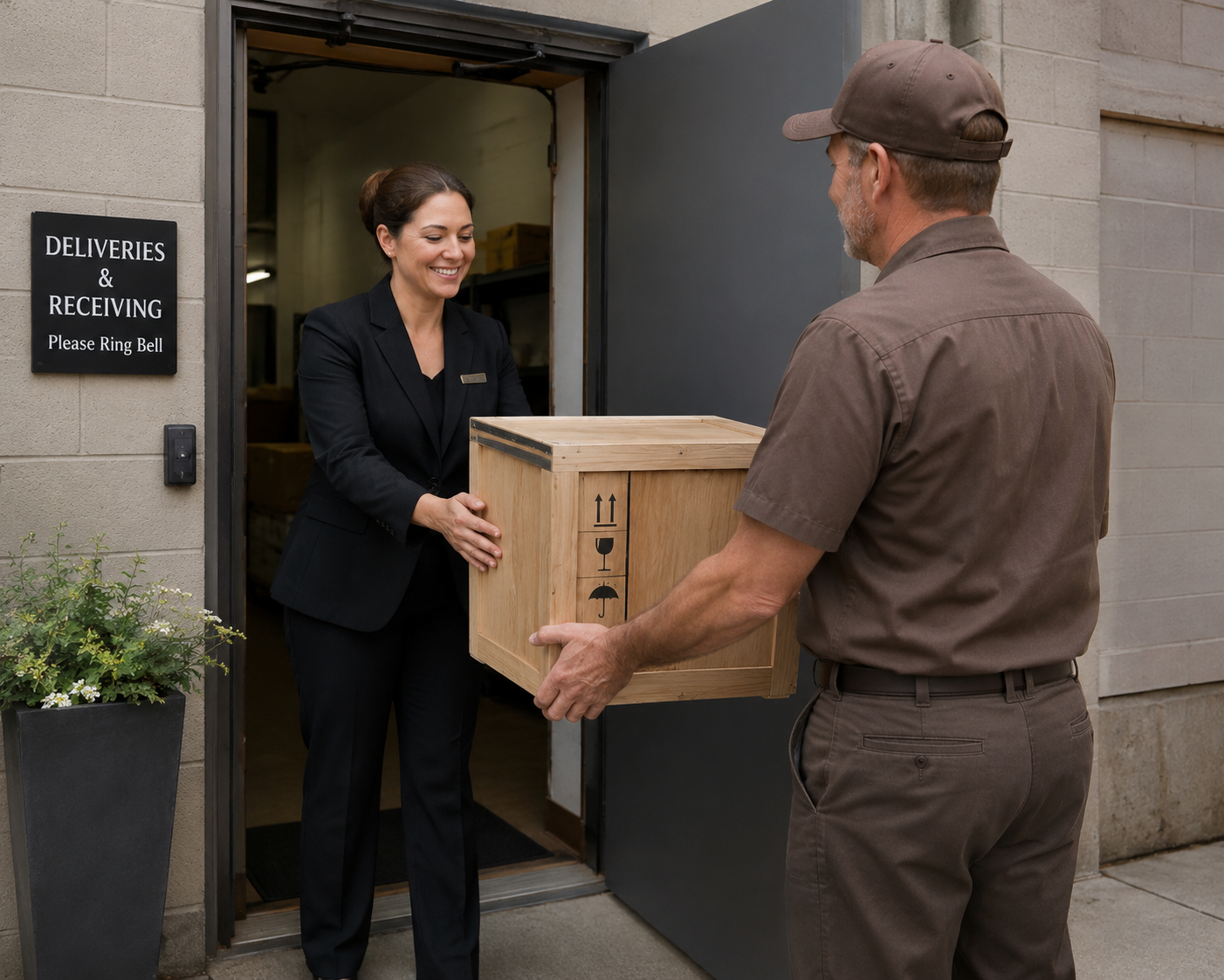 A funeral home receiving new memorial products
