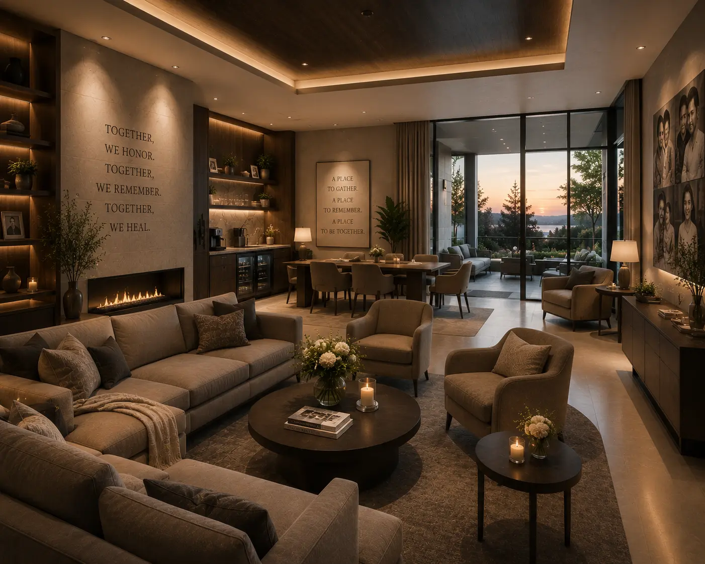 A private family gathering suite inside a Tribute Center