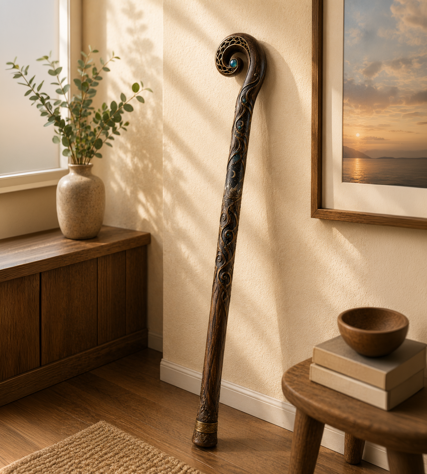 A ceremonial walking piece displayed in a refined room