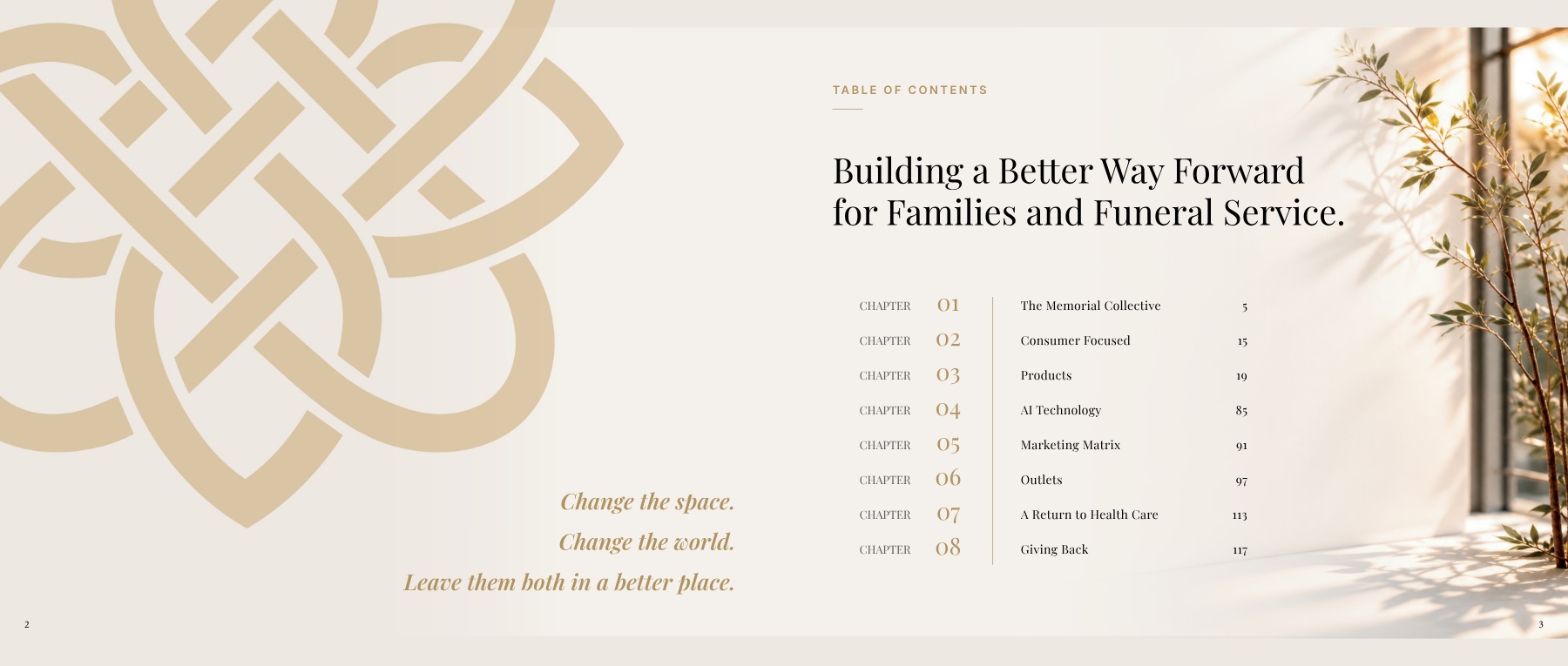 The Dawn of a New Era in Funeral Service — opening spread, pages 2 and 3