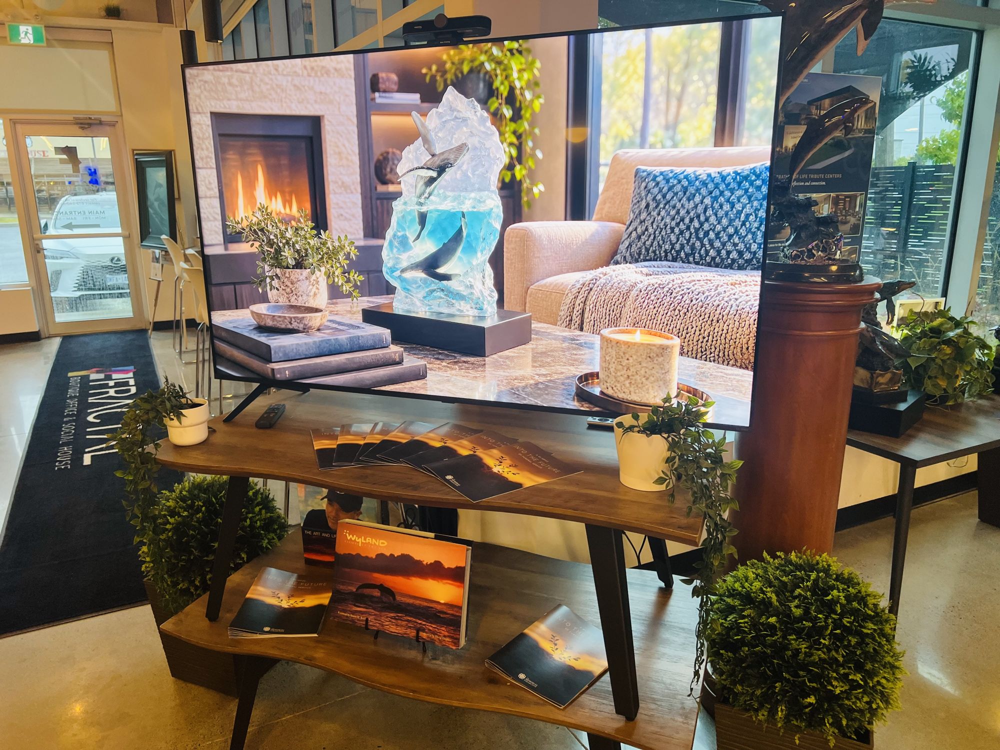 A sculpture shown in a living room setting