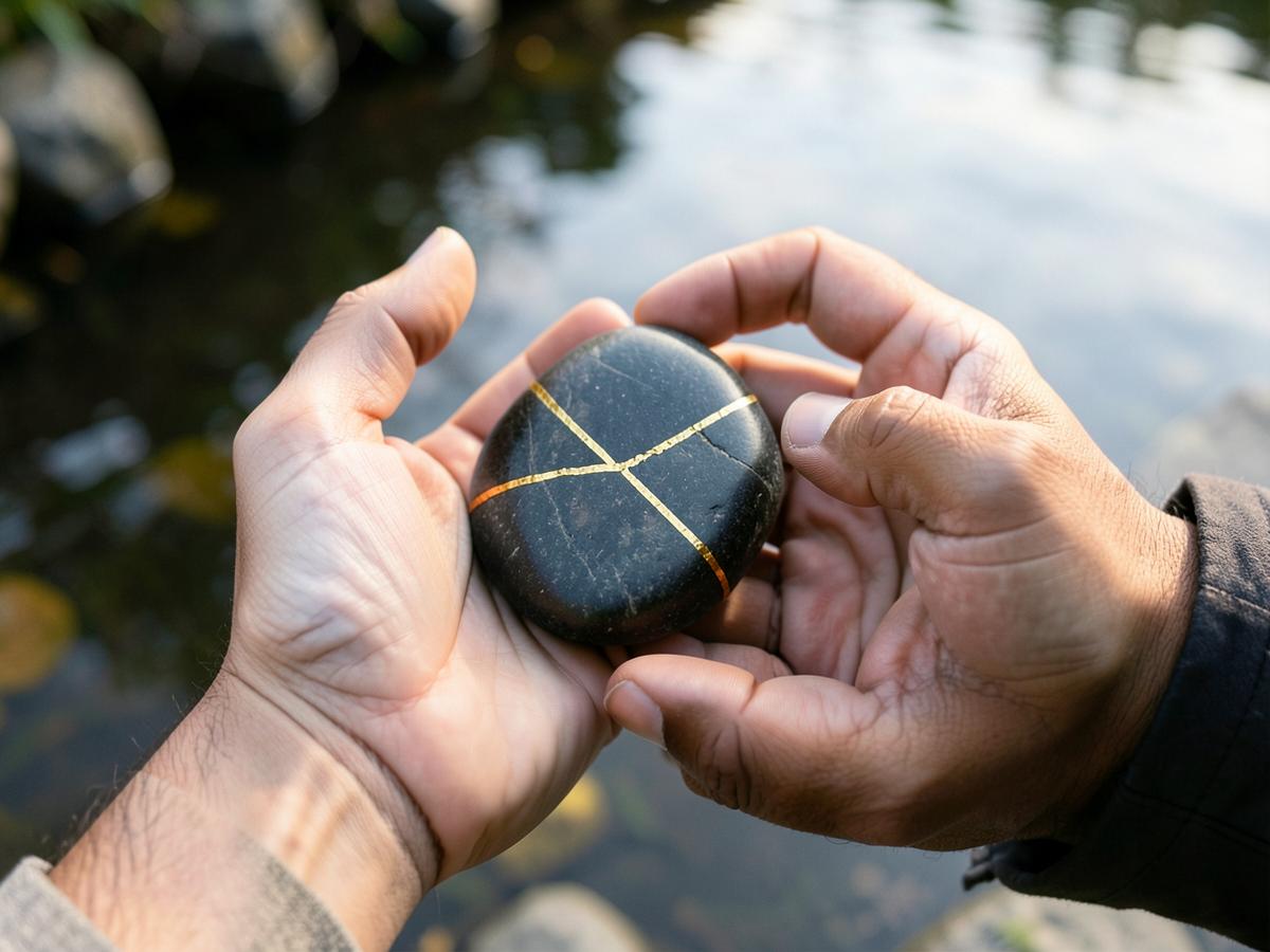 Two hands holding a smooth stone
