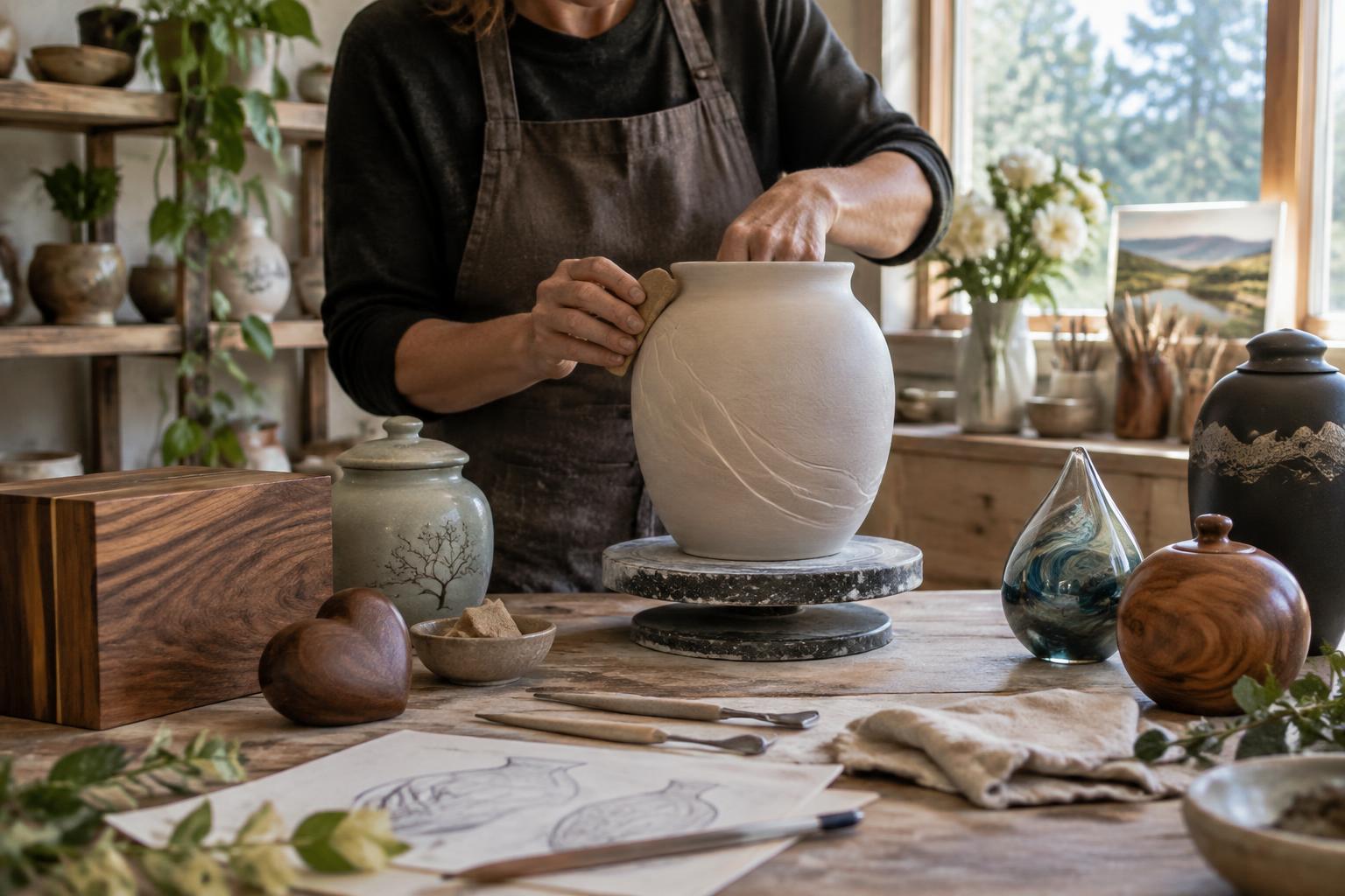 Independent maker shaping a vessel in a studio